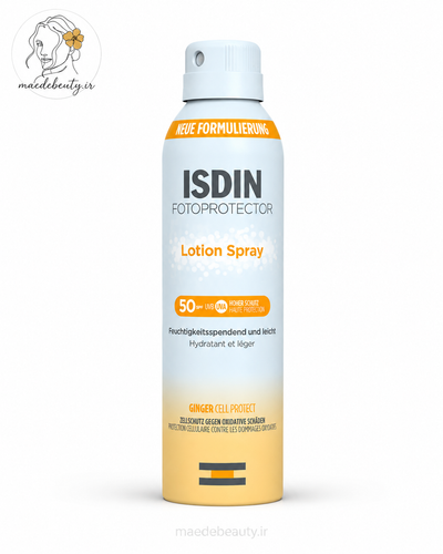 لوسیون اسپری ضد آفتاب ایزدین SPF50 مناسب صورت و بدن